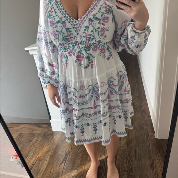 Hale Bob White Dress with Pink and Green Embroidery - Picture 1 of 4